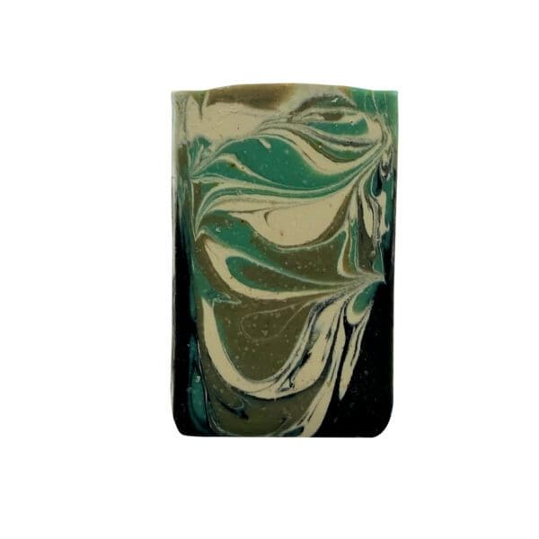 Glacial Tide soap showcases green, beige, and black marbled swirls against a white background.